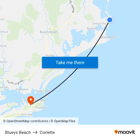 Blueys Beach to Corlette map