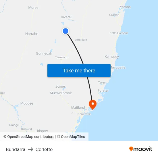 Bundarra to Corlette map