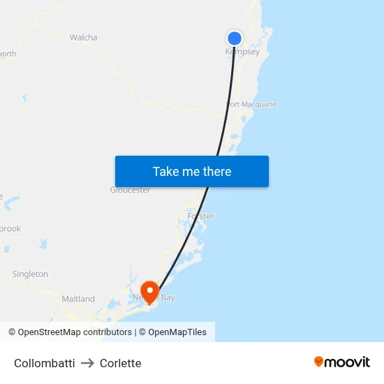 Collombatti to Corlette map