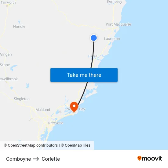 Comboyne to Corlette map