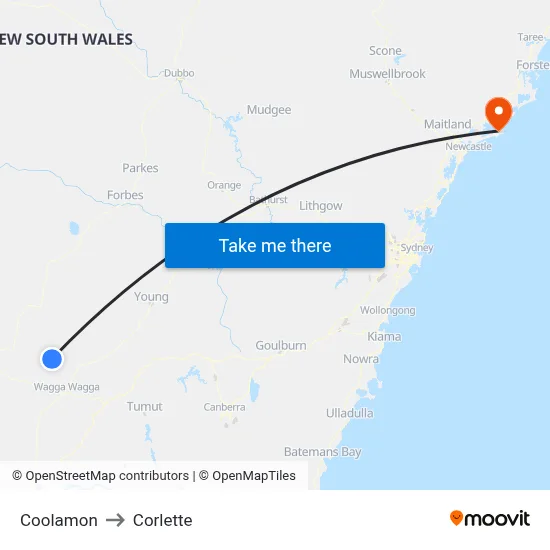 Coolamon to Corlette map