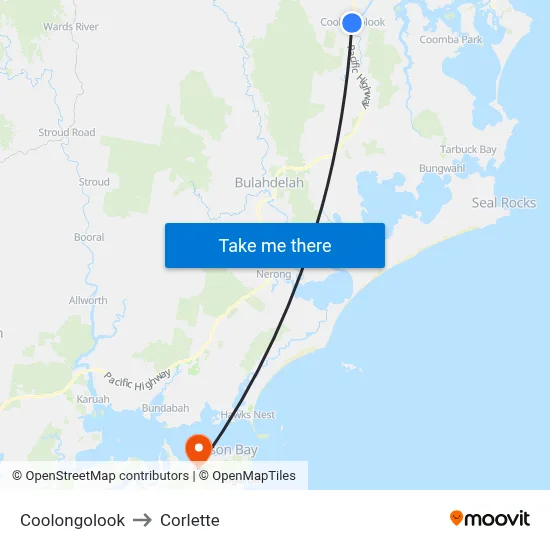 Coolongolook to Corlette map