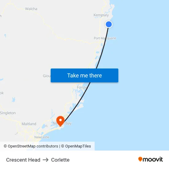 Crescent Head to Corlette map