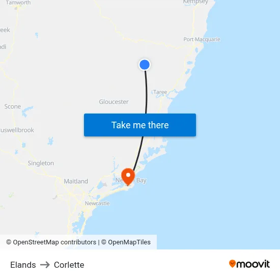 Elands to Corlette map