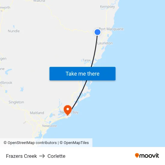 Frazers Creek to Corlette map