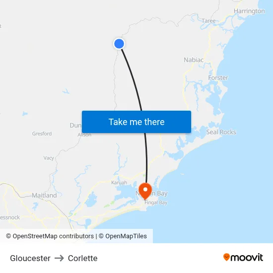 Gloucester to Corlette map