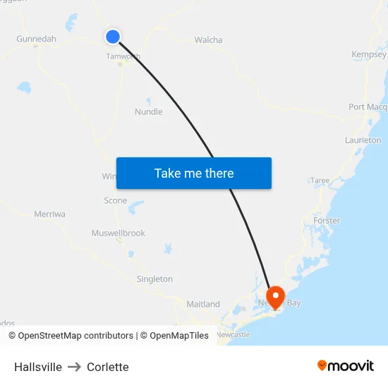 Hallsville to Corlette map