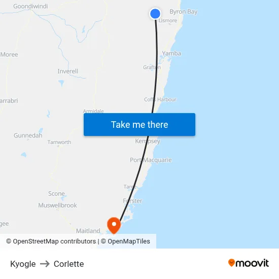 Kyogle to Corlette map