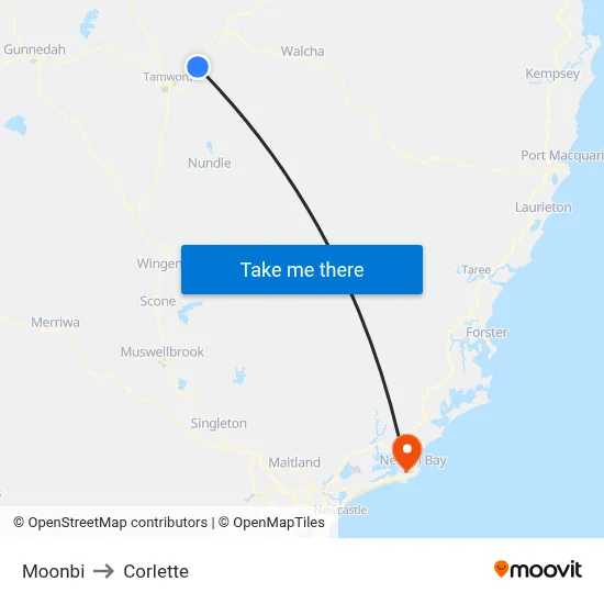 Moonbi to Corlette map