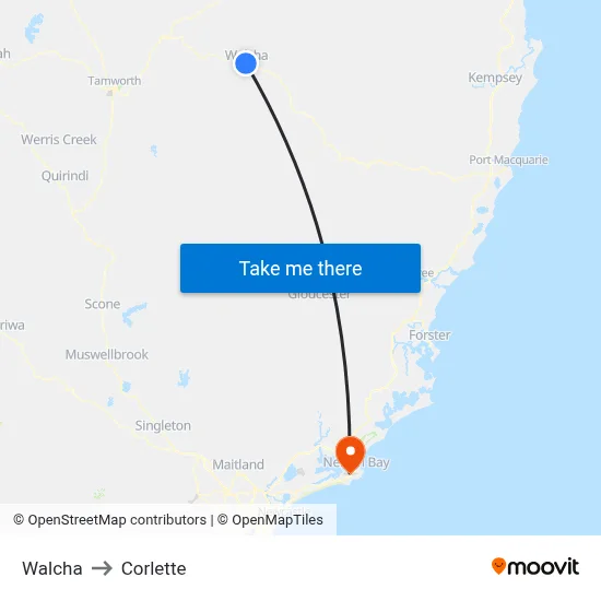 Walcha to Corlette map