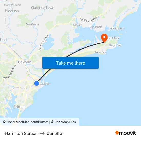 Hamilton Station to Corlette map