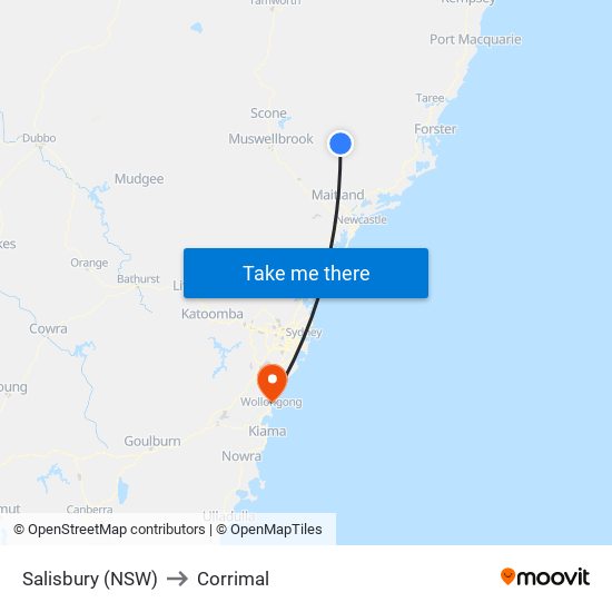 Salisbury (NSW) to Corrimal map