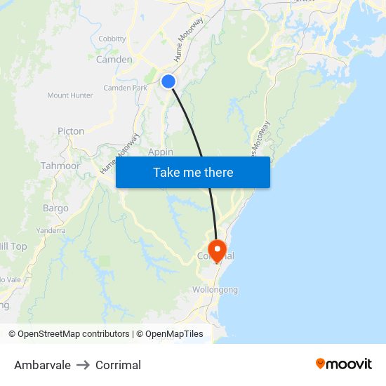 Ambarvale to Corrimal map