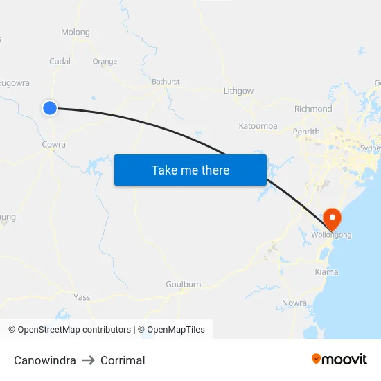 Canowindra to Corrimal map