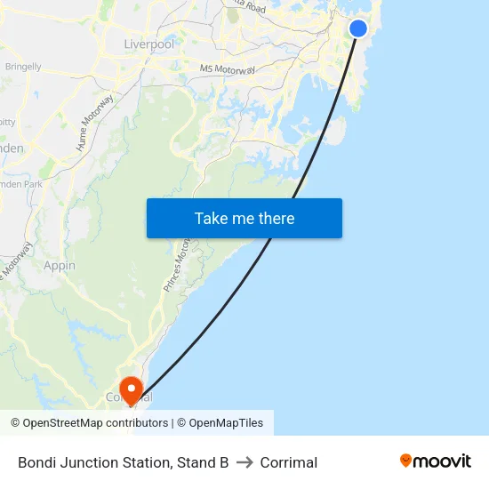 Bondi Junction Station, Stand B to Corrimal map