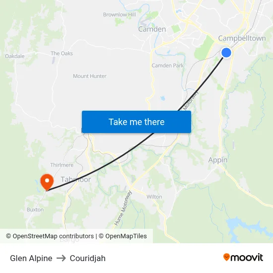 Glen Alpine to Couridjah map