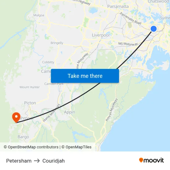 Petersham to Couridjah map