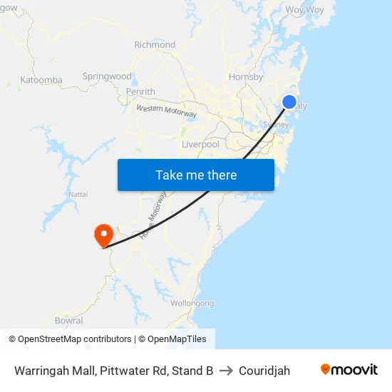 Warringah Mall, Pittwater Rd, Stand B to Couridjah map