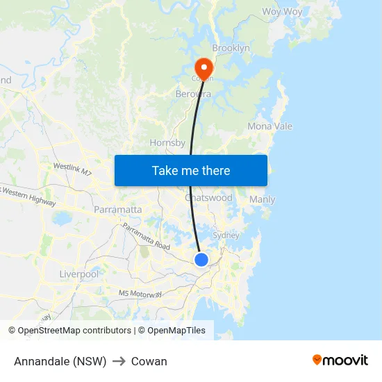 Annandale (NSW) to Cowan map