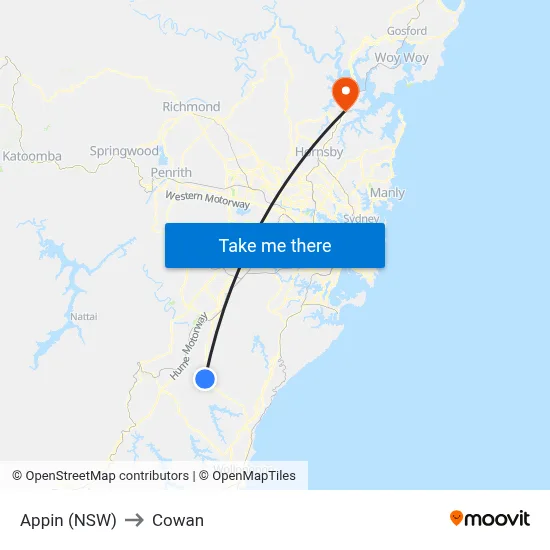 Appin (NSW) to Cowan map