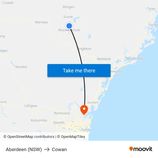 Aberdeen (NSW) to Cowan map