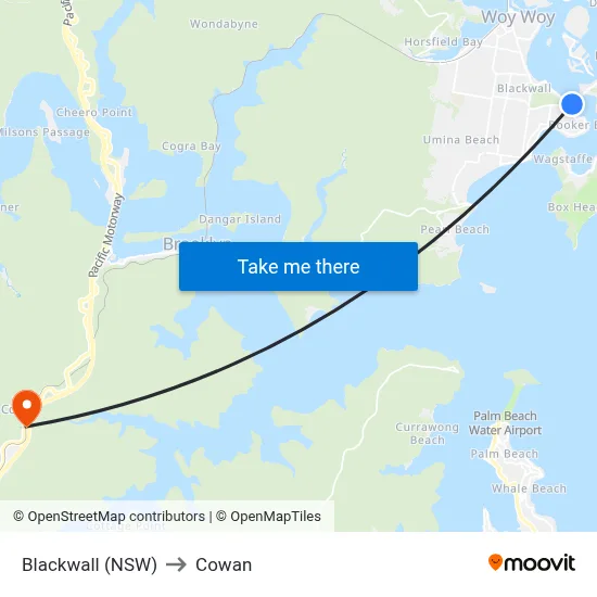 Blackwall (NSW) to Cowan map