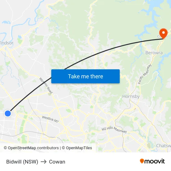 Bidwill (NSW) to Cowan map