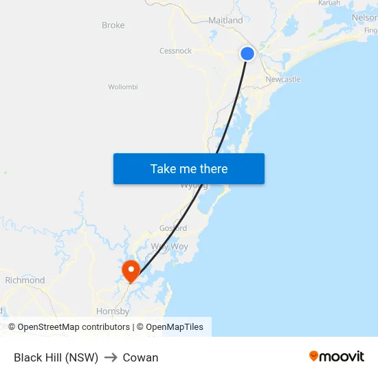 Black Hill (NSW) to Cowan map