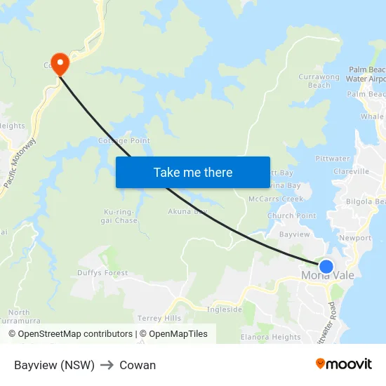 Bayview (NSW) to Cowan map