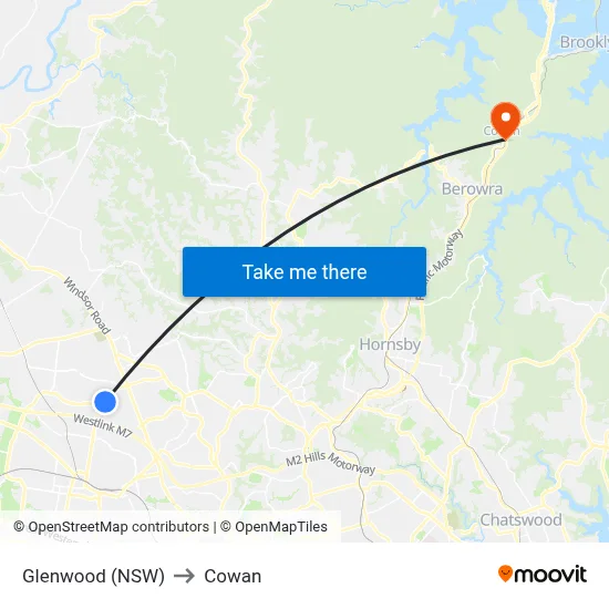 Glenwood (NSW) to Cowan map
