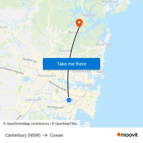 Canterbury (NSW) to Cowan map