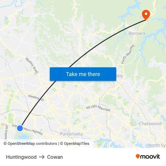Huntingwood to Cowan map