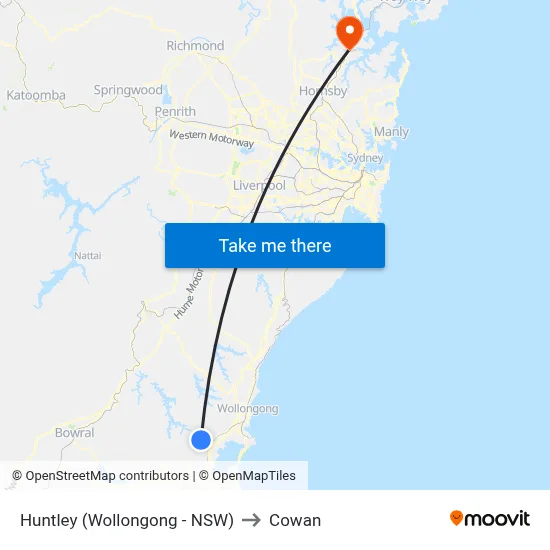 Huntley (Wollongong - NSW) to Cowan map