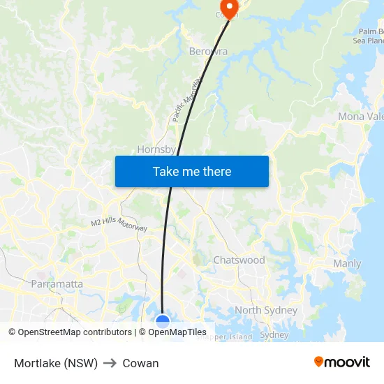 Mortlake (NSW) to Cowan map