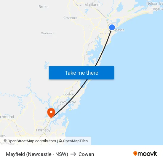 Mayfield (Newcastle - NSW) to Cowan map
