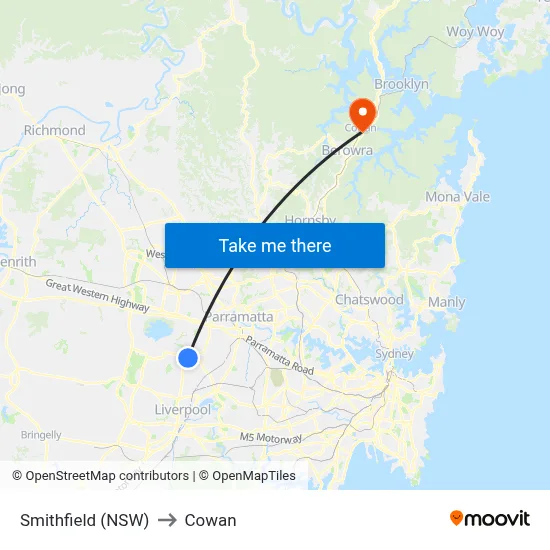Smithfield (NSW) to Cowan map