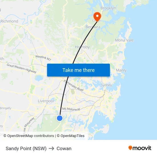 Sandy Point (NSW) to Cowan map
