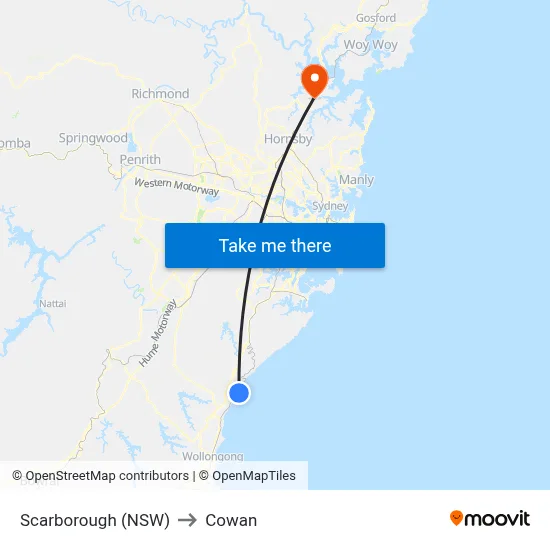 Scarborough (NSW) to Cowan map