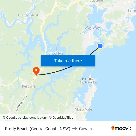 Pretty Beach (Central Coast - NSW) to Cowan map