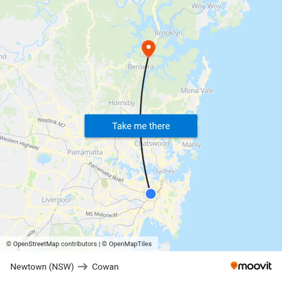 Newtown (NSW) to Cowan map