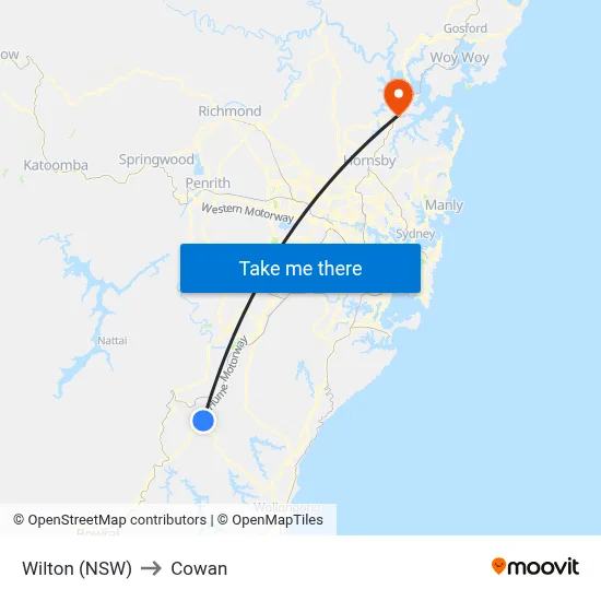 Wilton (NSW) to Cowan map