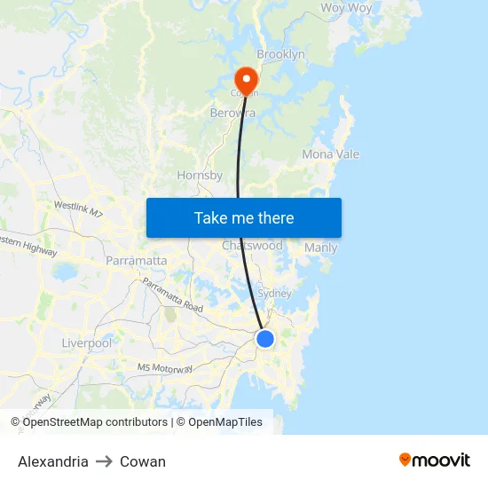 Alexandria to Cowan map
