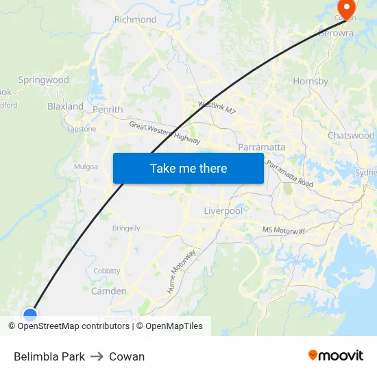 Belimbla Park to Cowan map