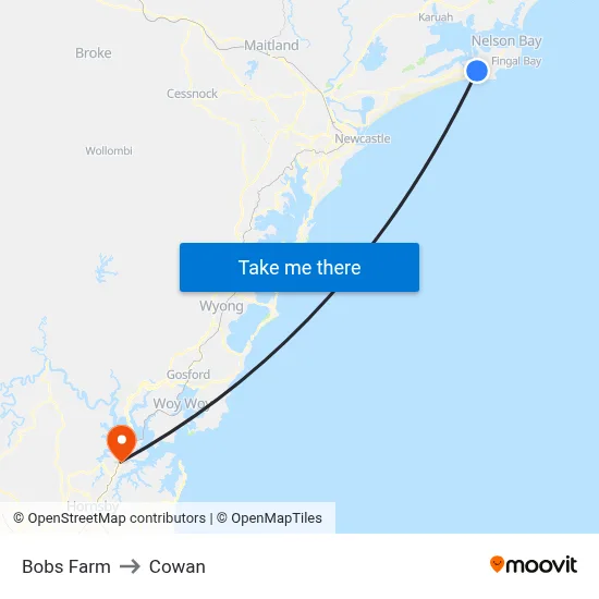 Bobs Farm to Cowan map