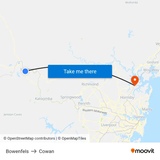 Bowenfels to Cowan map