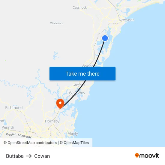 Buttaba to Cowan map