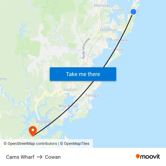 Cams Wharf to Cowan map