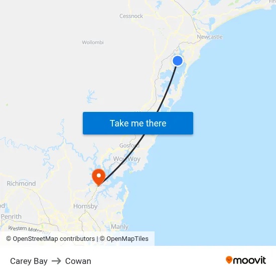 Carey Bay to Cowan map