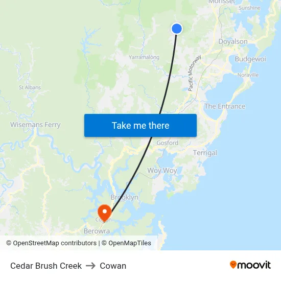 Cedar Brush Creek to Cowan map