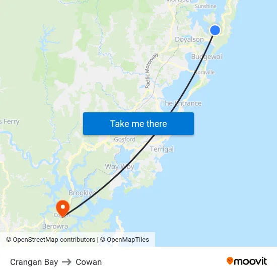 Crangan Bay to Cowan map